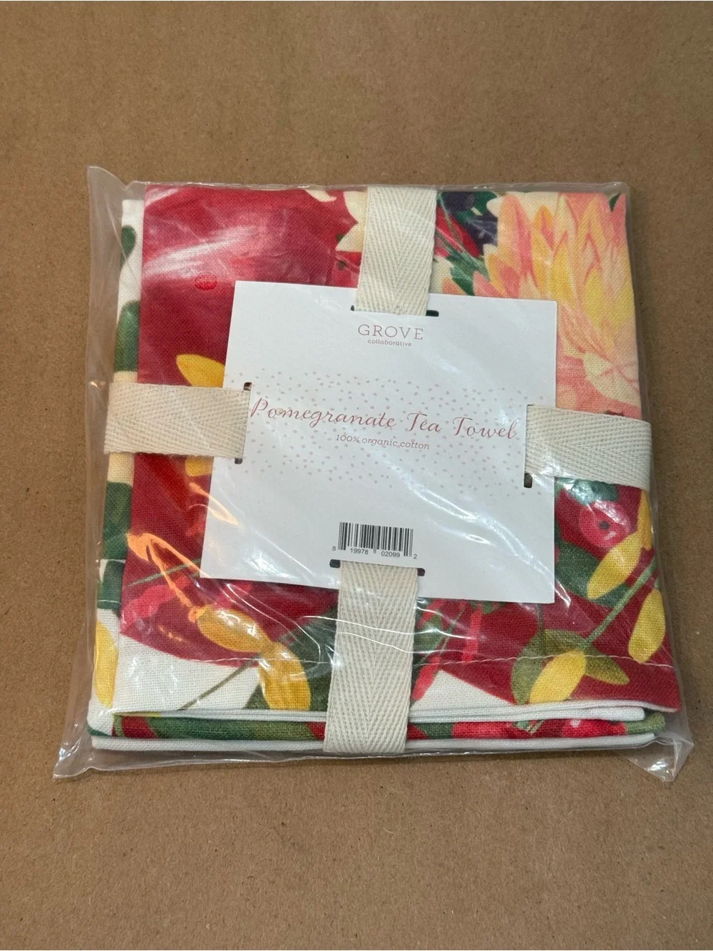 Grove Collaborative Pomegranate Design Tea Towel Organic 100% Cotton New Unused